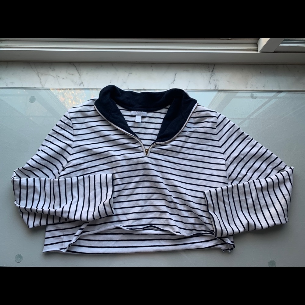Cropped, Stripped Quarter-Zip